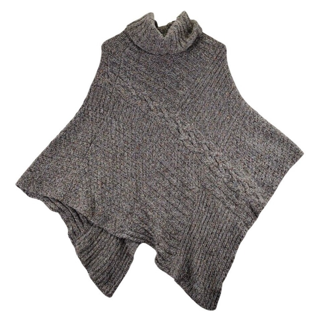 SONOMA Women's Knit Turtleneck Poncho Sweater L-XL Gray Speckled Cable Knit